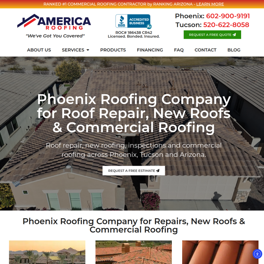americaroofingco.com homepage screenshot