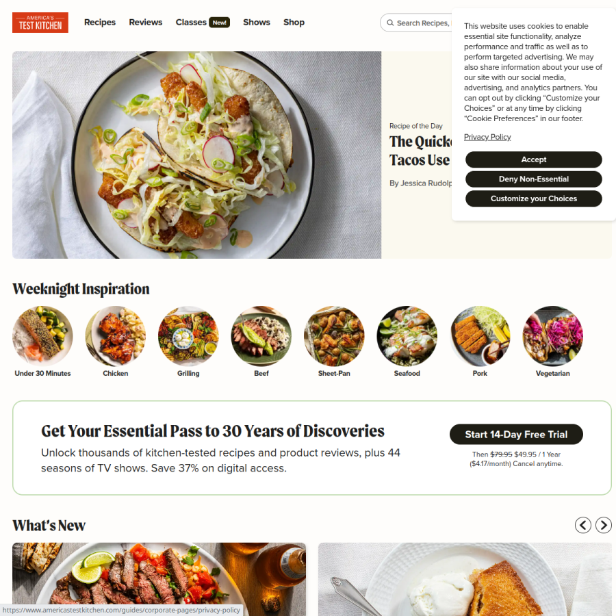 americastestkitchen.com homepage screenshot