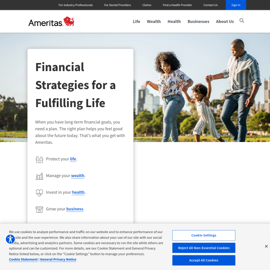 ameritas.com homepage screenshot