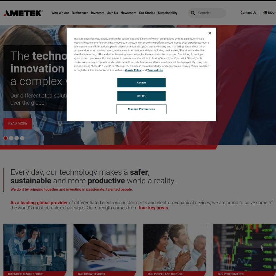 ametek.com homepage screenshot
