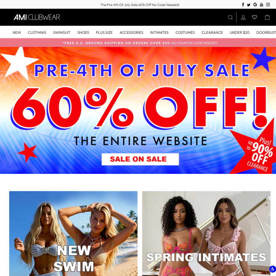 amiclubwear.com homepage screenshot