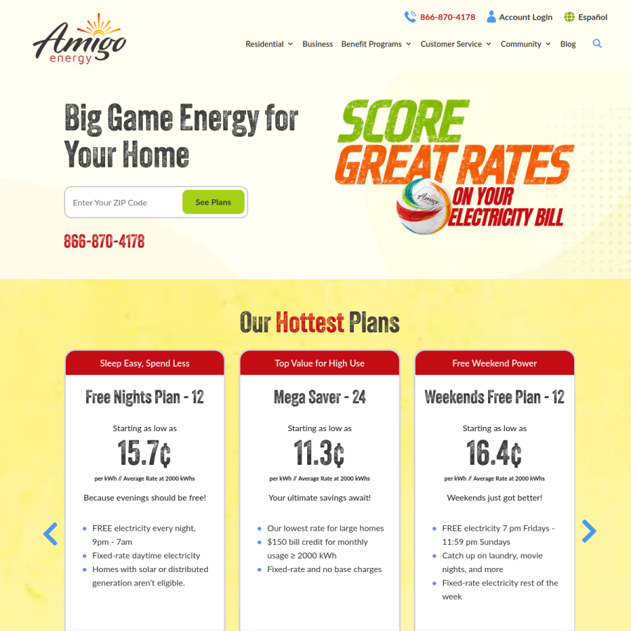 amigoenergy.com homepage screenshot