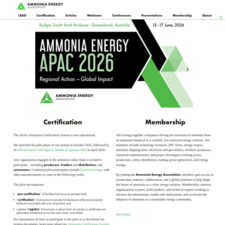 ammoniaenergy.org homepage screenshot