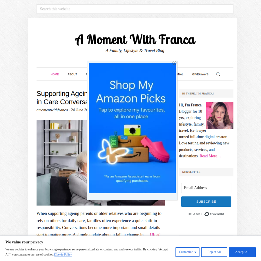 amomentwithfranca.com homepage screenshot