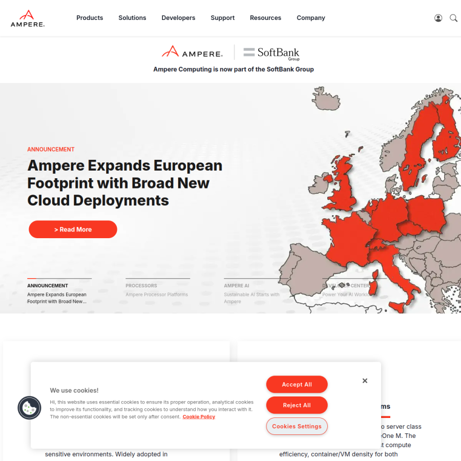 amperecomputing.com homepage screenshot