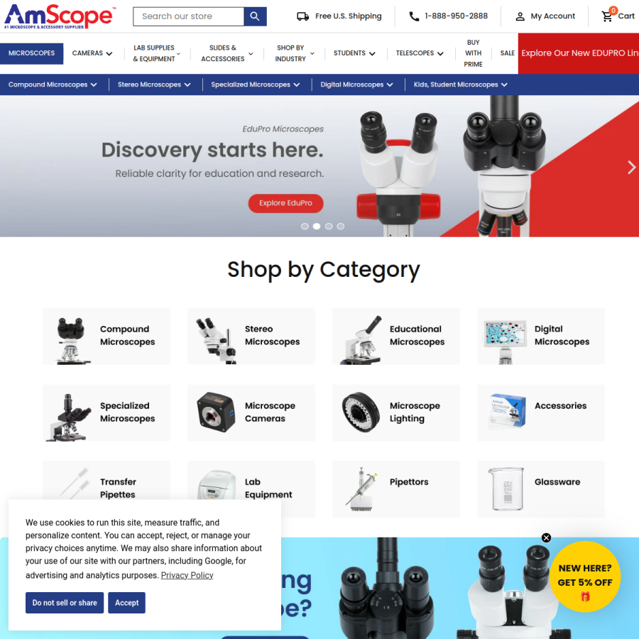 amscope.com homepage screenshot