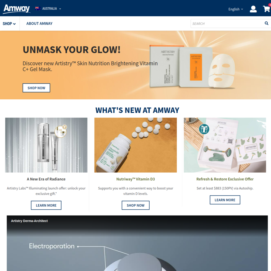 amway.com.au homepage screenshot