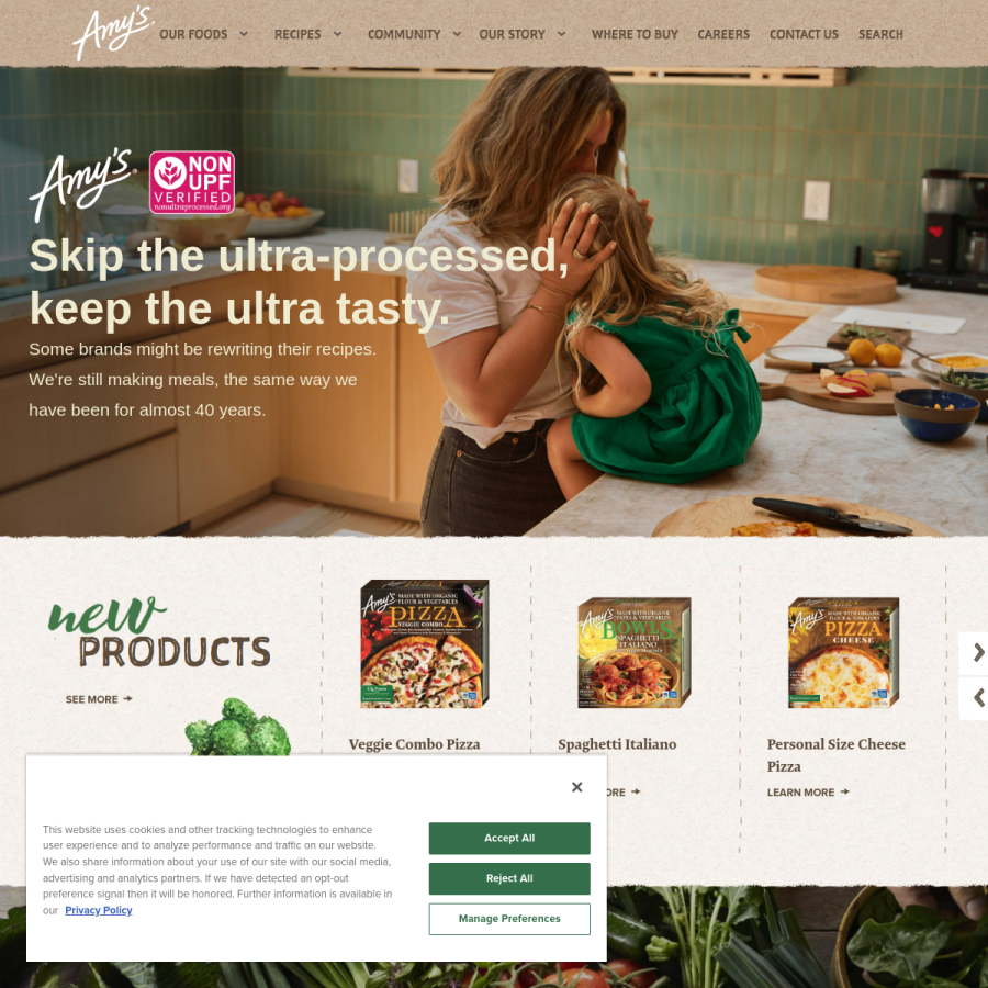 amys.com homepage screenshot