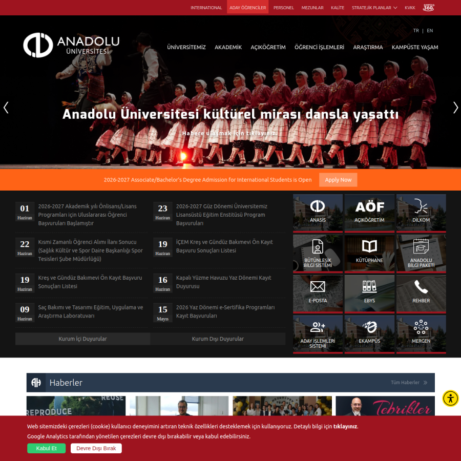 anadolu.edu.tr homepage screenshot