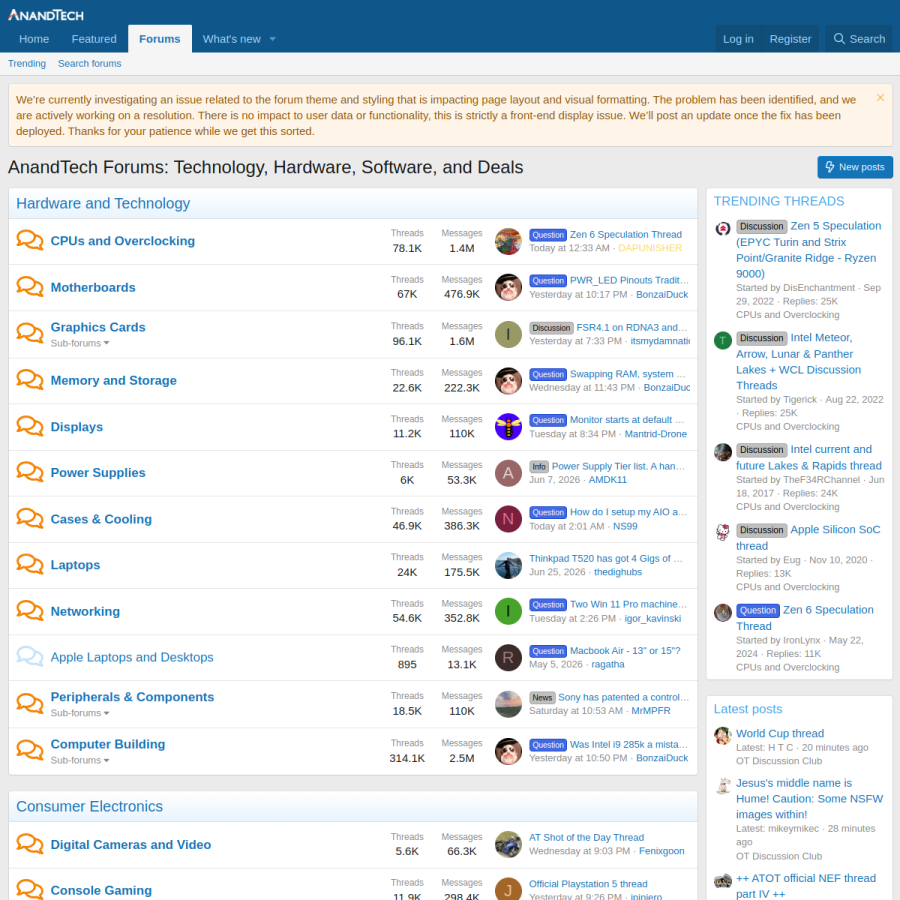 anandtech.com homepage screenshot