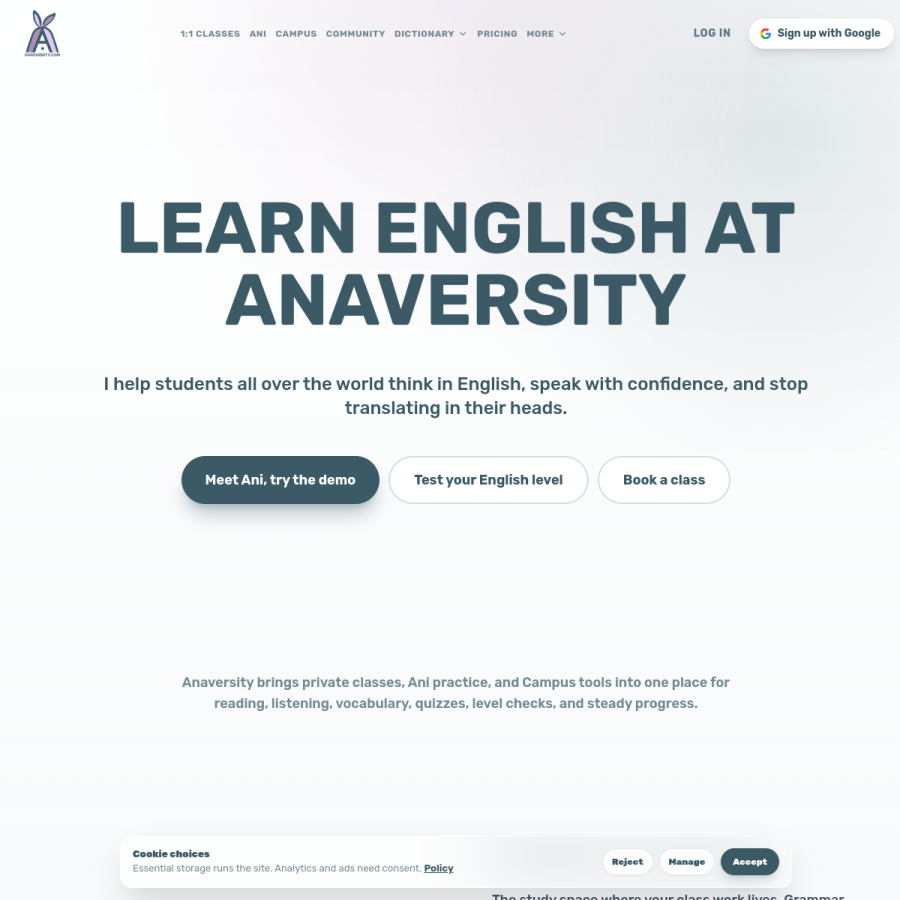 anaversity.com homepage screenshot