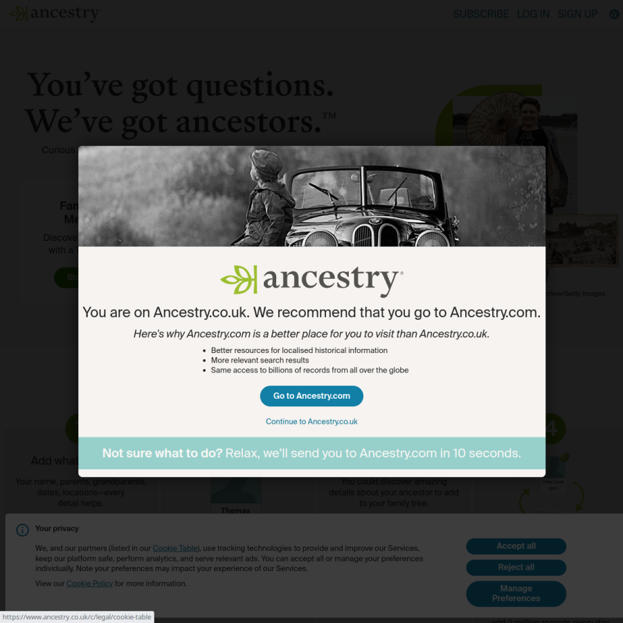 ancestry.co.uk homepage screenshot