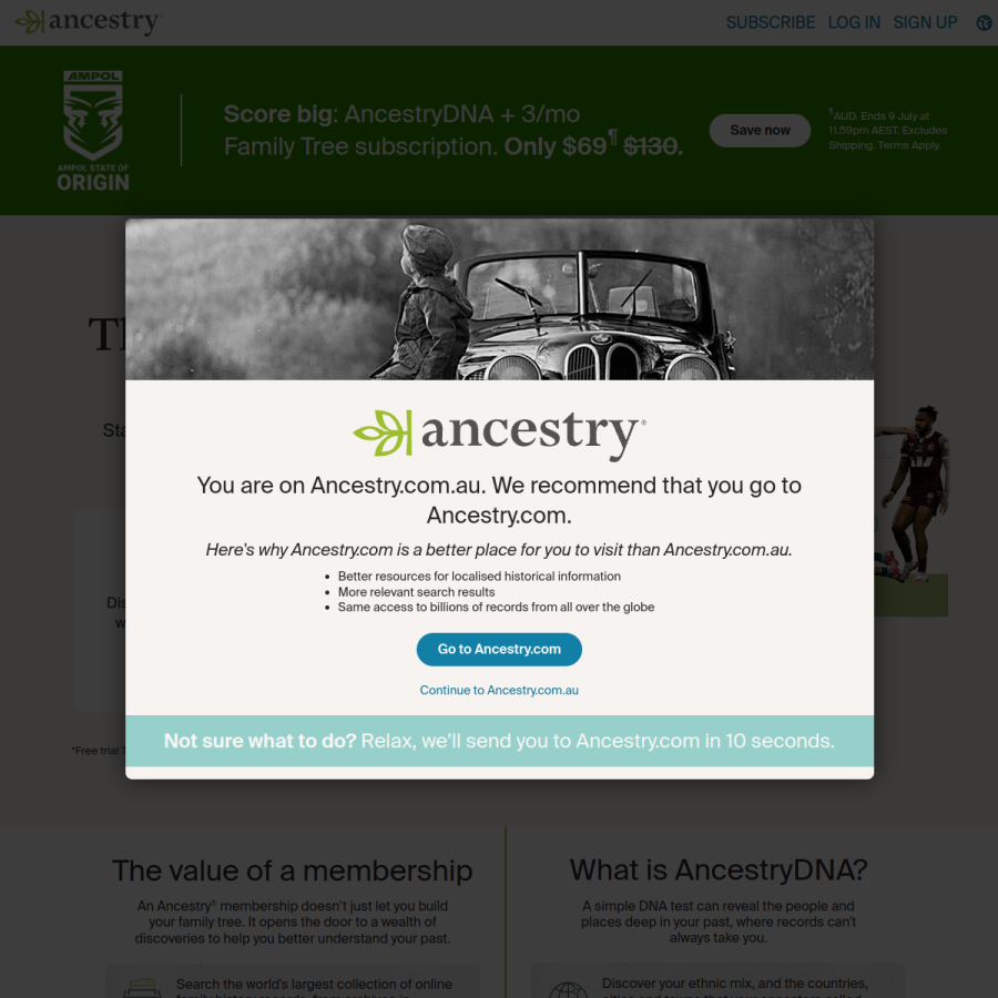 ancestry.com.au homepage screenshot