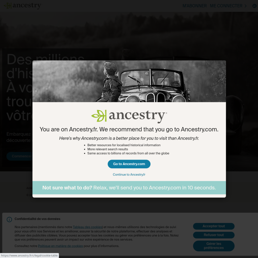 ancestry.fr homepage screenshot