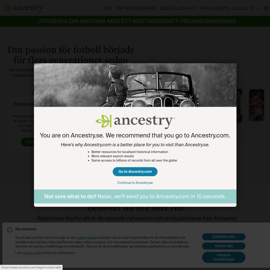 ancestry.se homepage screenshot