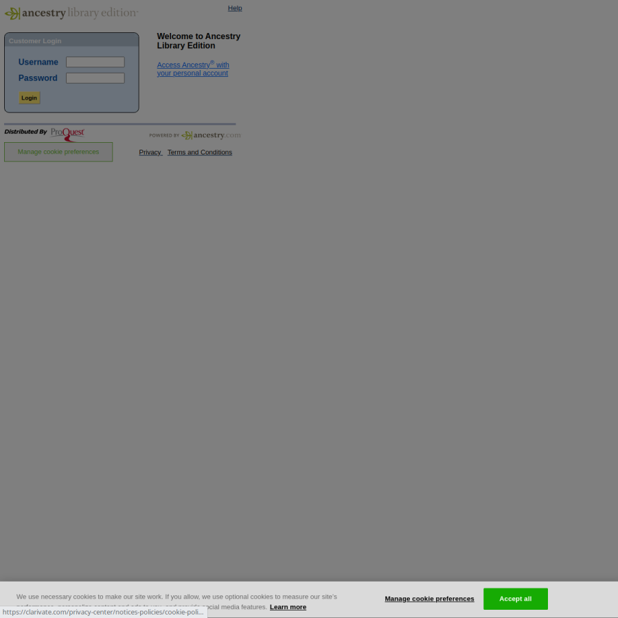 ancestrylibrary.com homepage screenshot