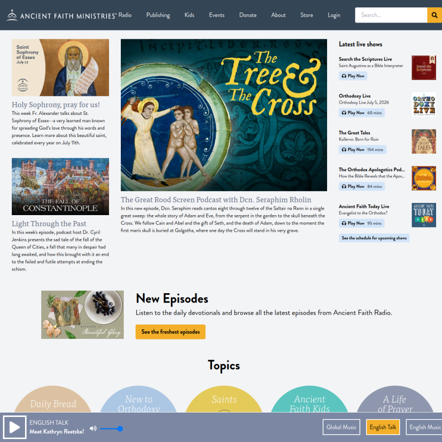 ancientfaith.com homepage screenshot