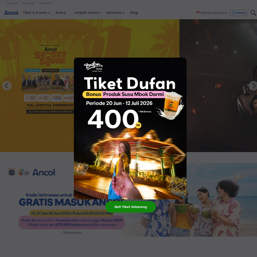 ancol.com homepage screenshot