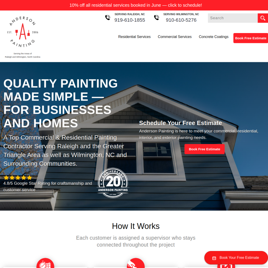 andersonpaintingnc.com homepage screenshot