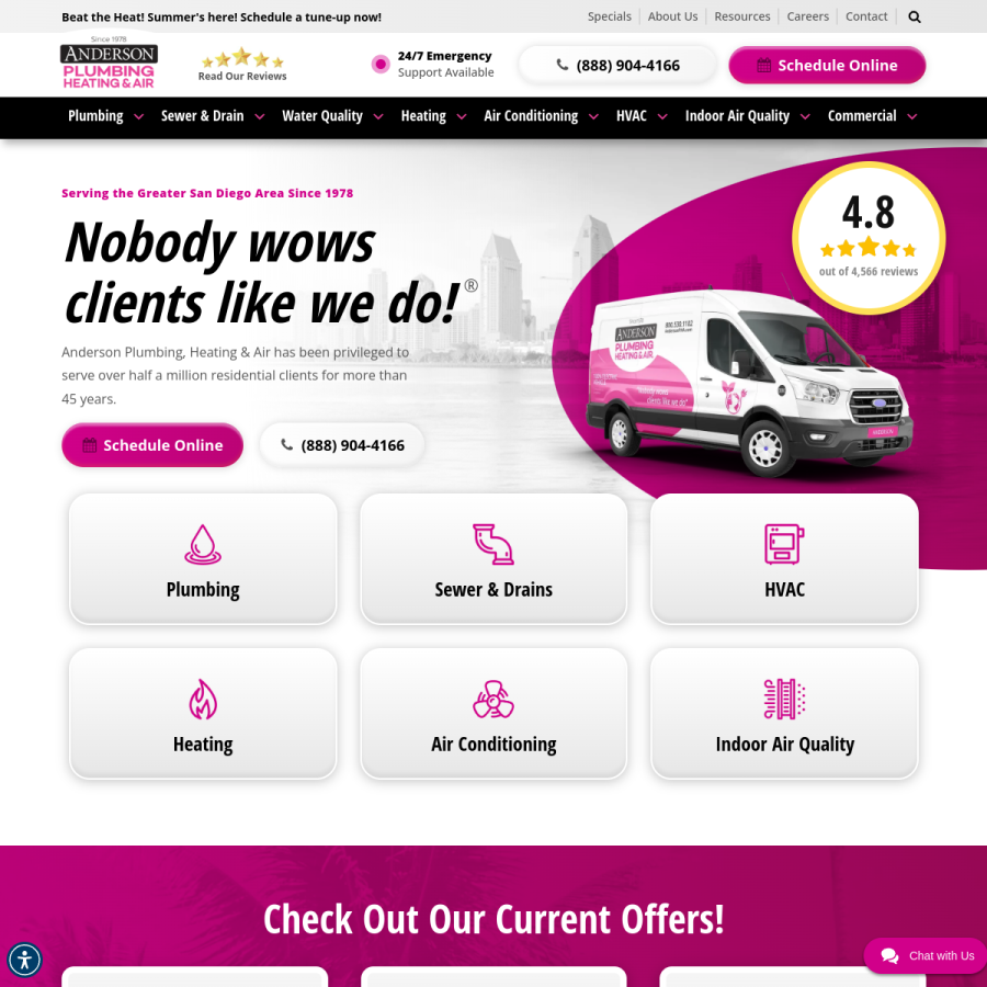 andersonplumbingheatingandair.com homepage screenshot