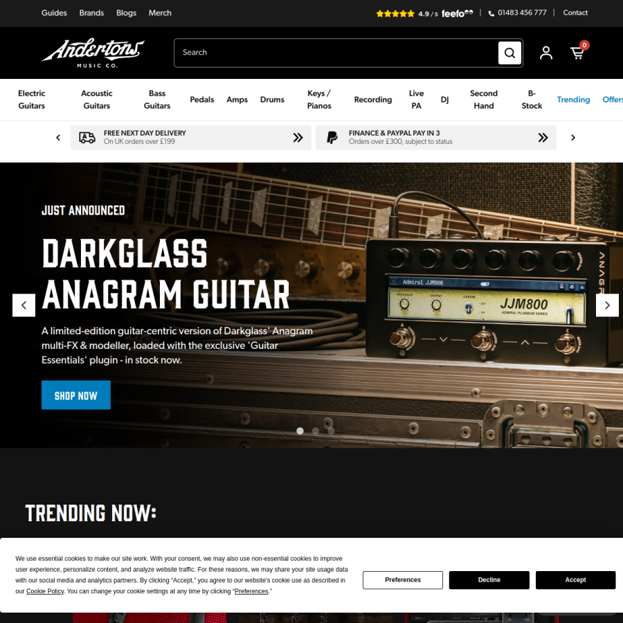 andertons.co.uk homepage screenshot