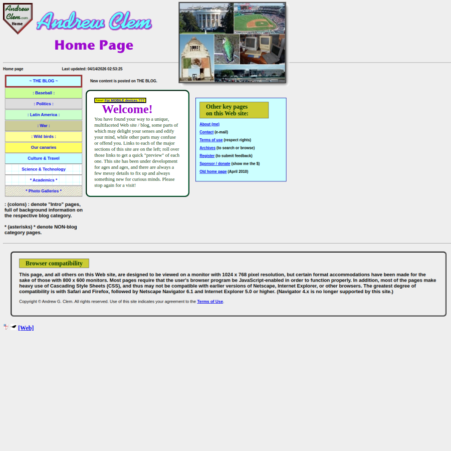 andrewclem.com homepage screenshot
