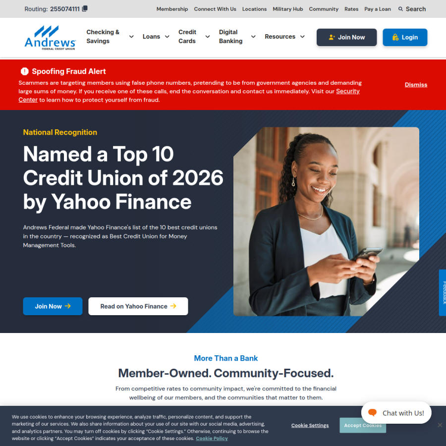 andrewsfcu.org homepage screenshot