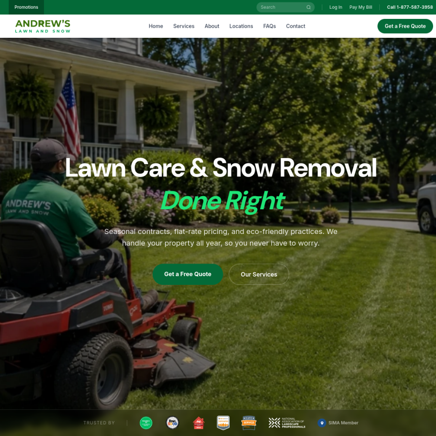 andrewslawnandsnow.com homepage screenshot