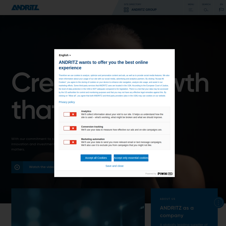 andritz.com homepage screenshot