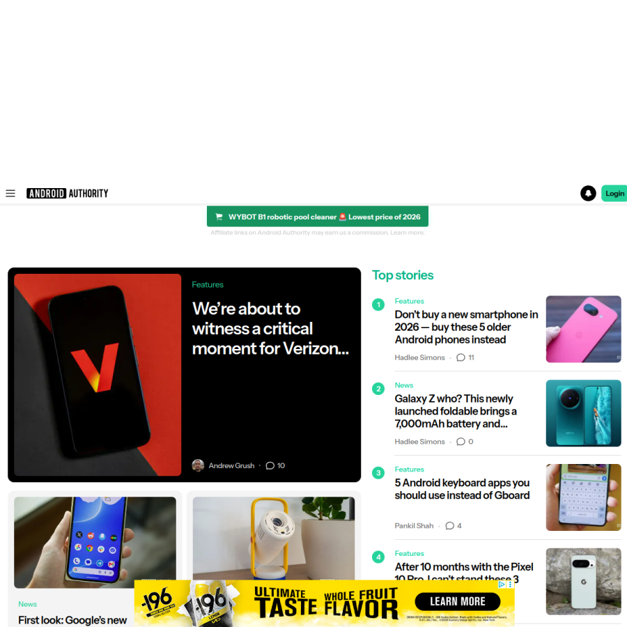 androidauthority.com homepage screenshot