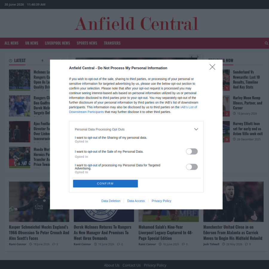 anfieldcentral.co.uk homepage screenshot