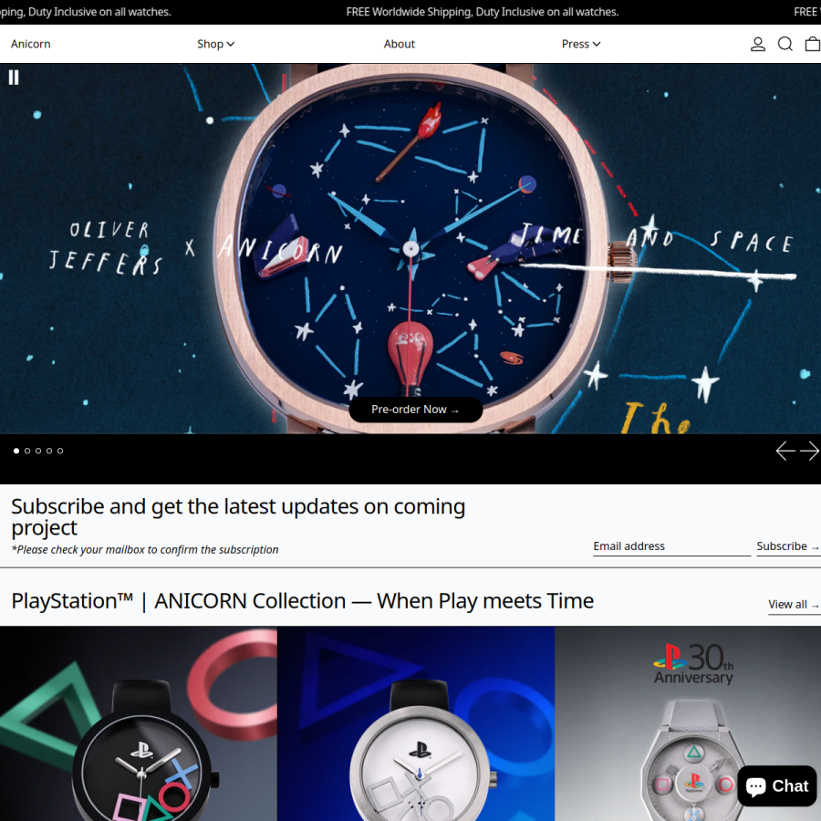 anicorn-watches.com homepage screenshot
