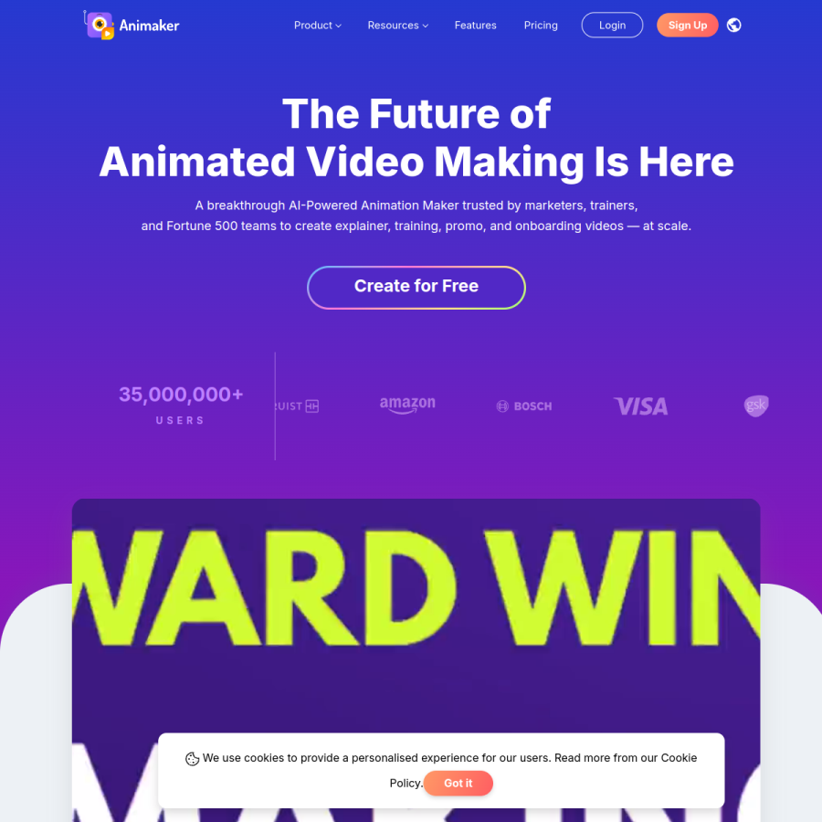 animaker.com homepage screenshot