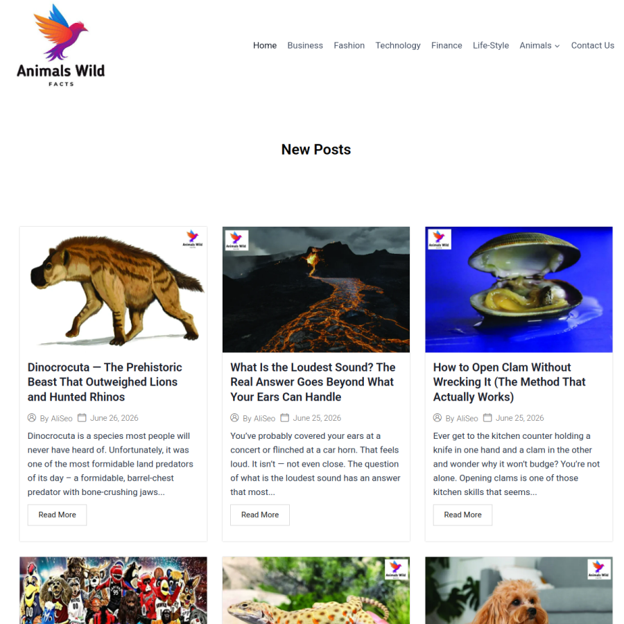 animalswildfacts.com homepage screenshot