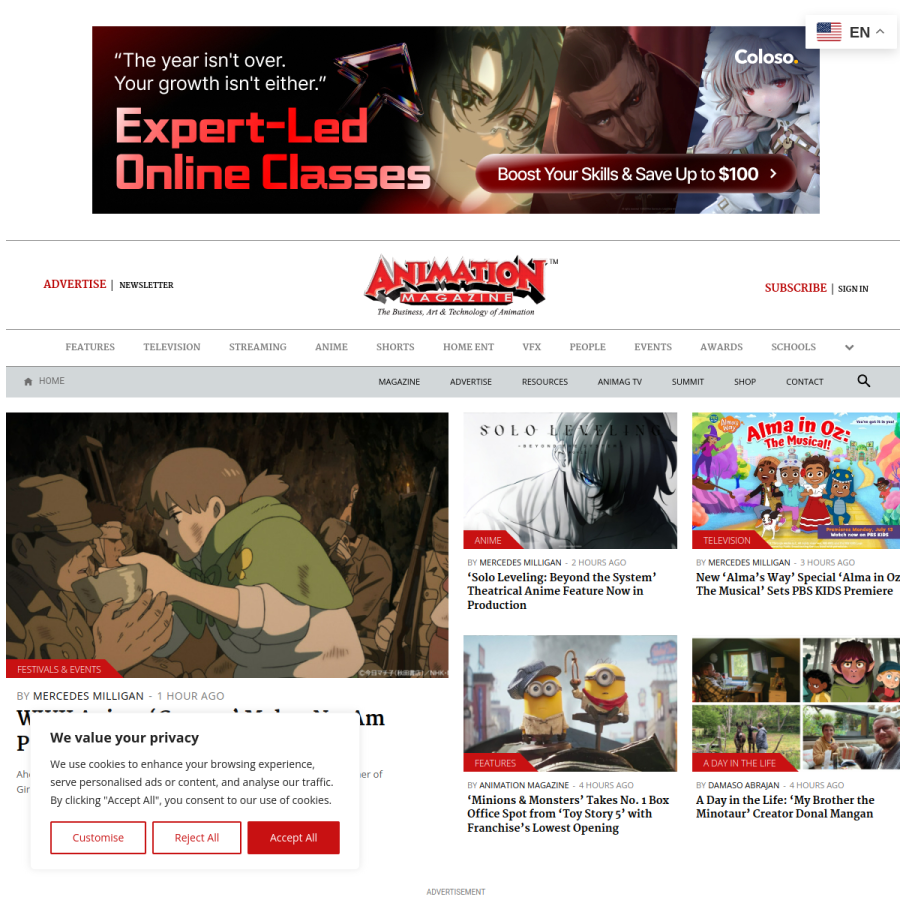 animationmagazine.net homepage screenshot