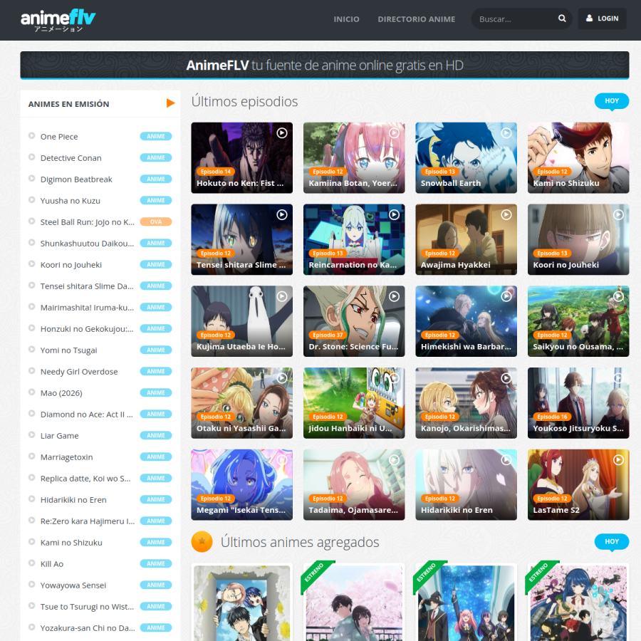 animeflv.net homepage screenshot