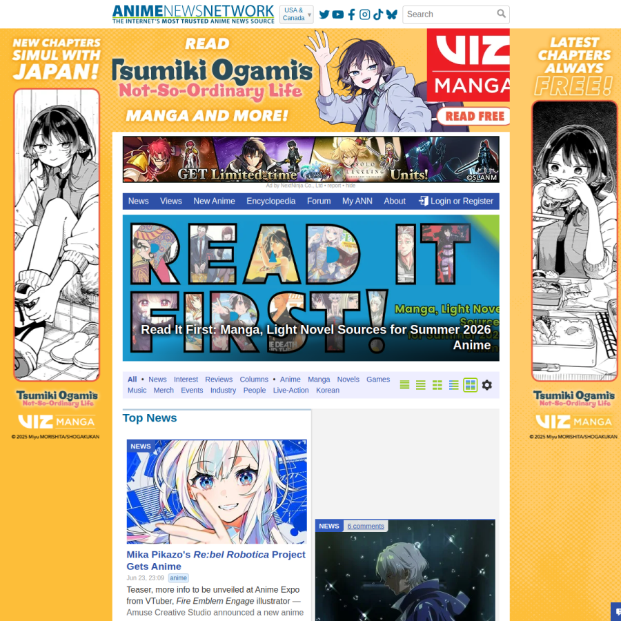 animenewsnetwork.com homepage screenshot