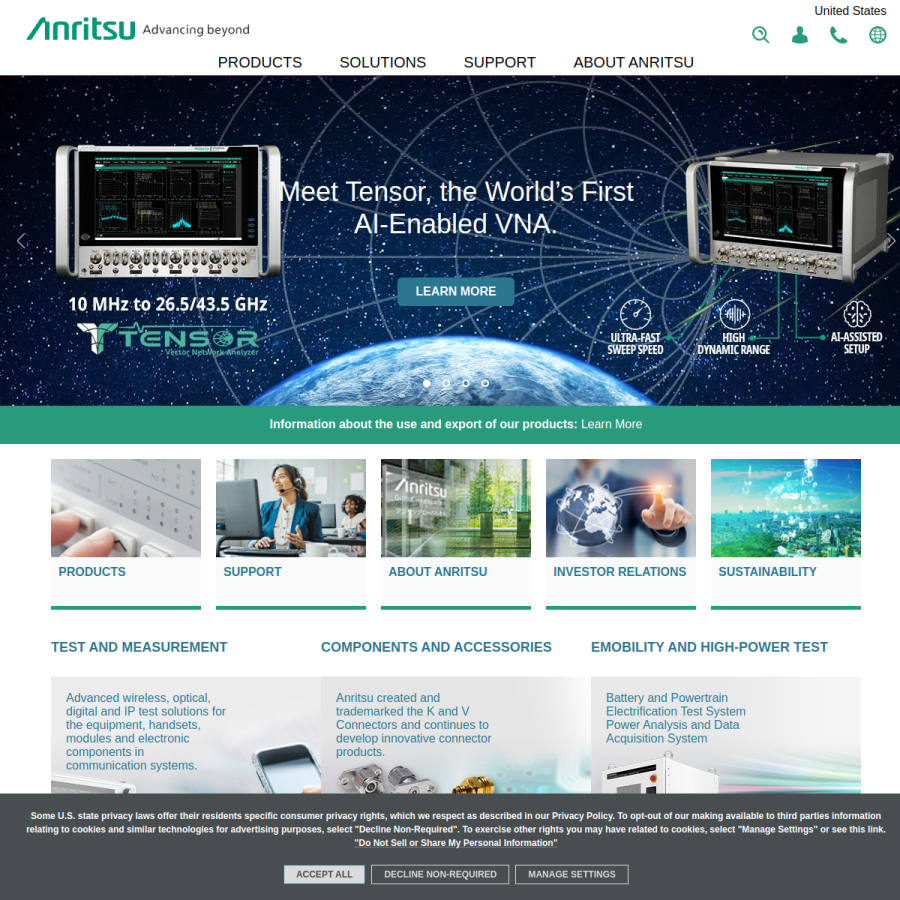 anritsu.com homepage screenshot