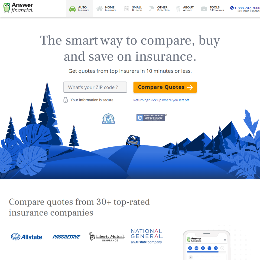 answerfinancial.com homepage screenshot