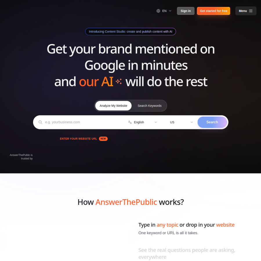 answerthepublic.com homepage screenshot