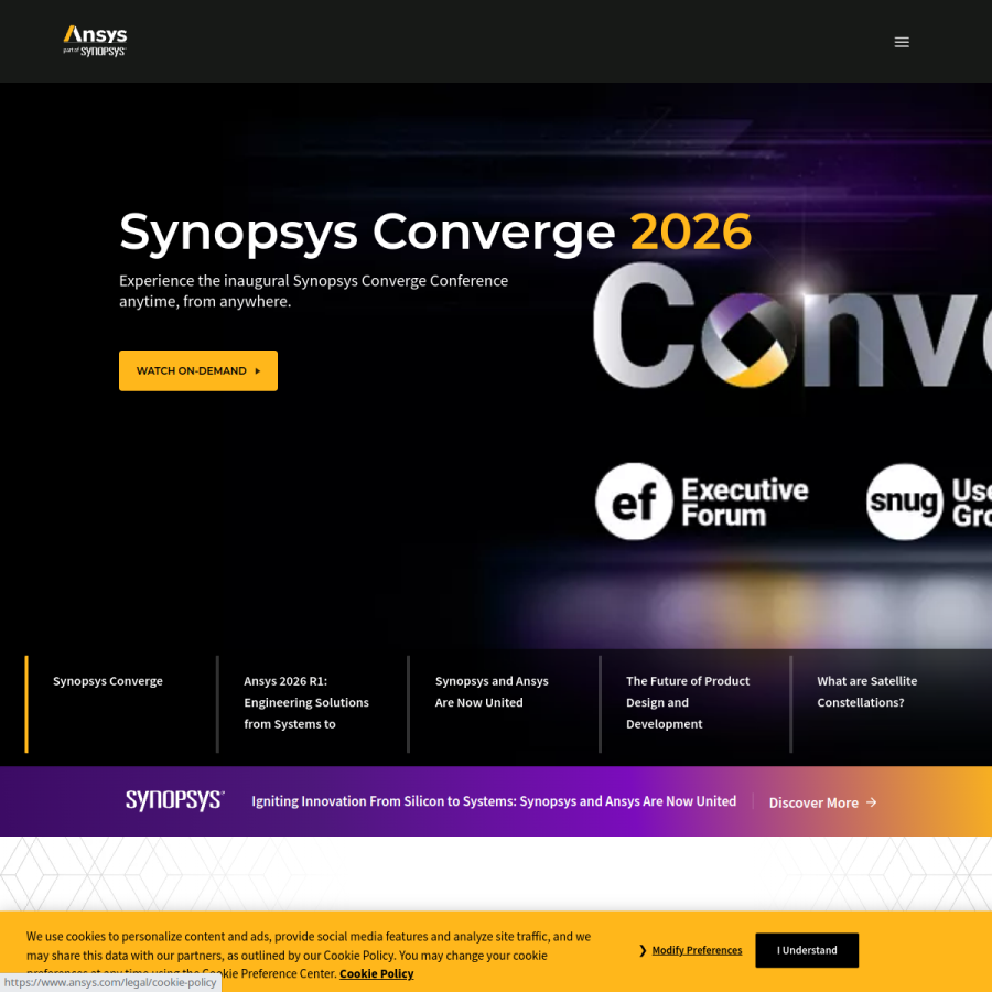 ansys.com homepage screenshot