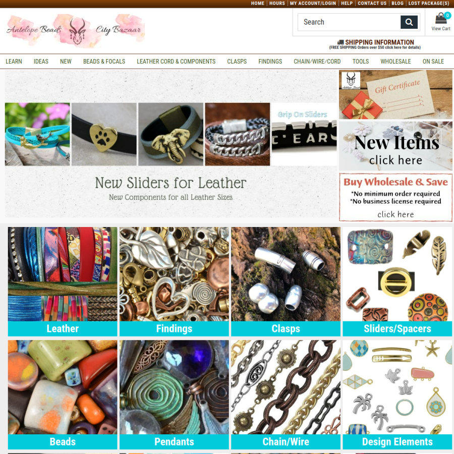 antelopebeads.com homepage screenshot