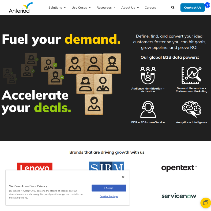anteriad.com homepage screenshot