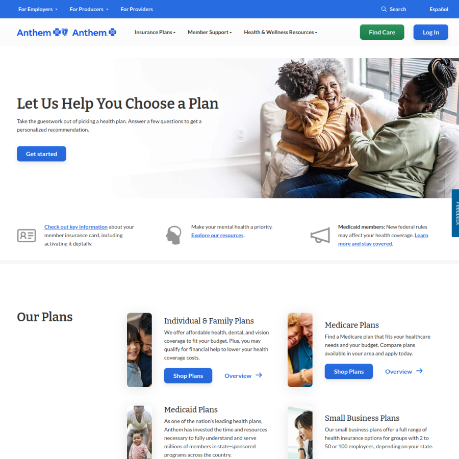 anthembluecross.com homepage screenshot