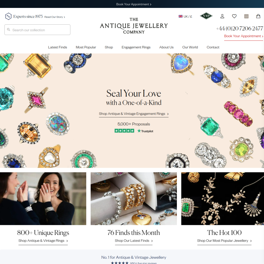 antiquejewellerycompany.com homepage screenshot