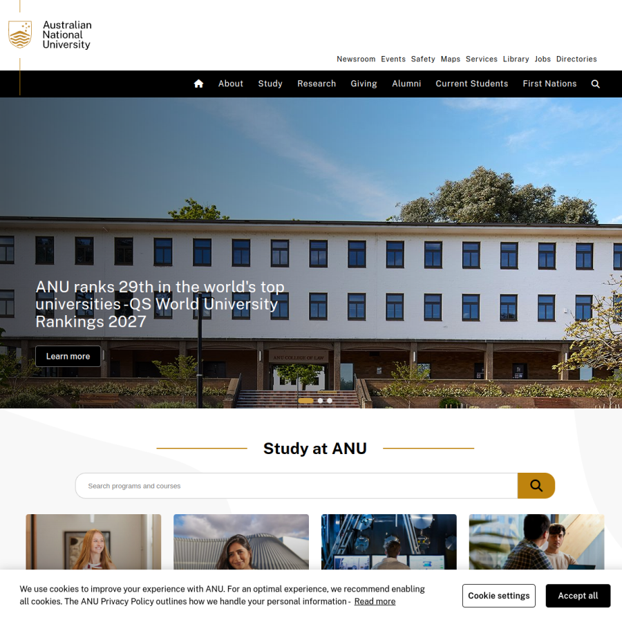 anu.edu.au homepage screenshot