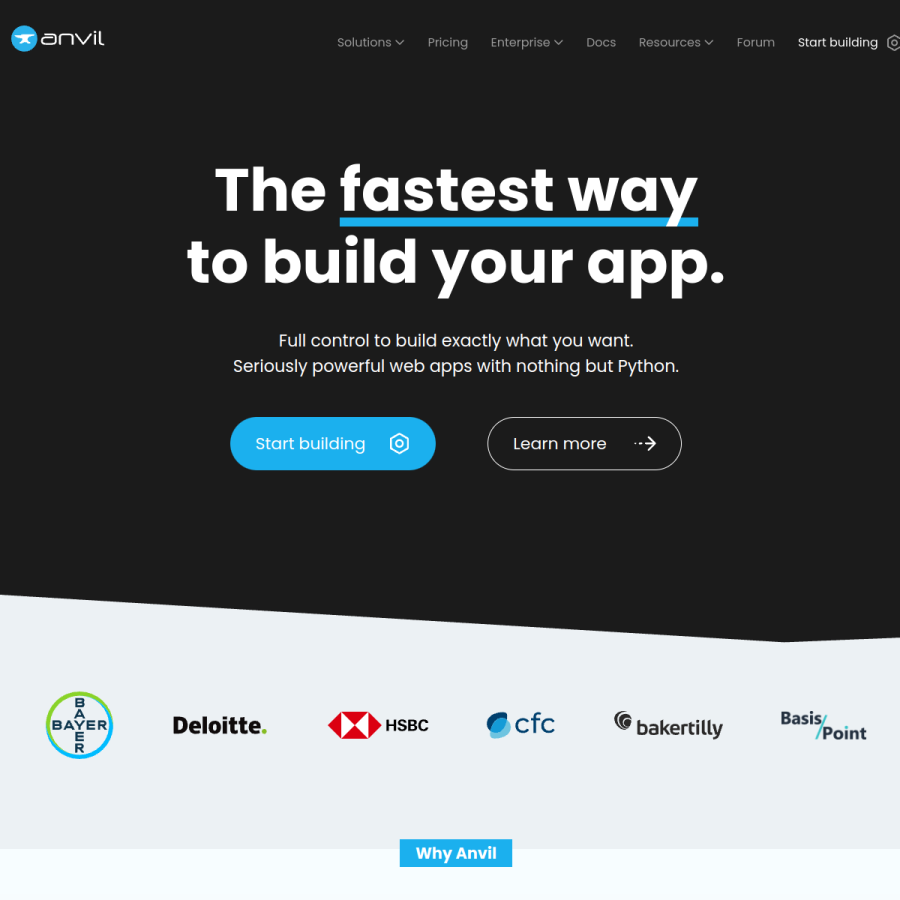anvil.works homepage screenshot