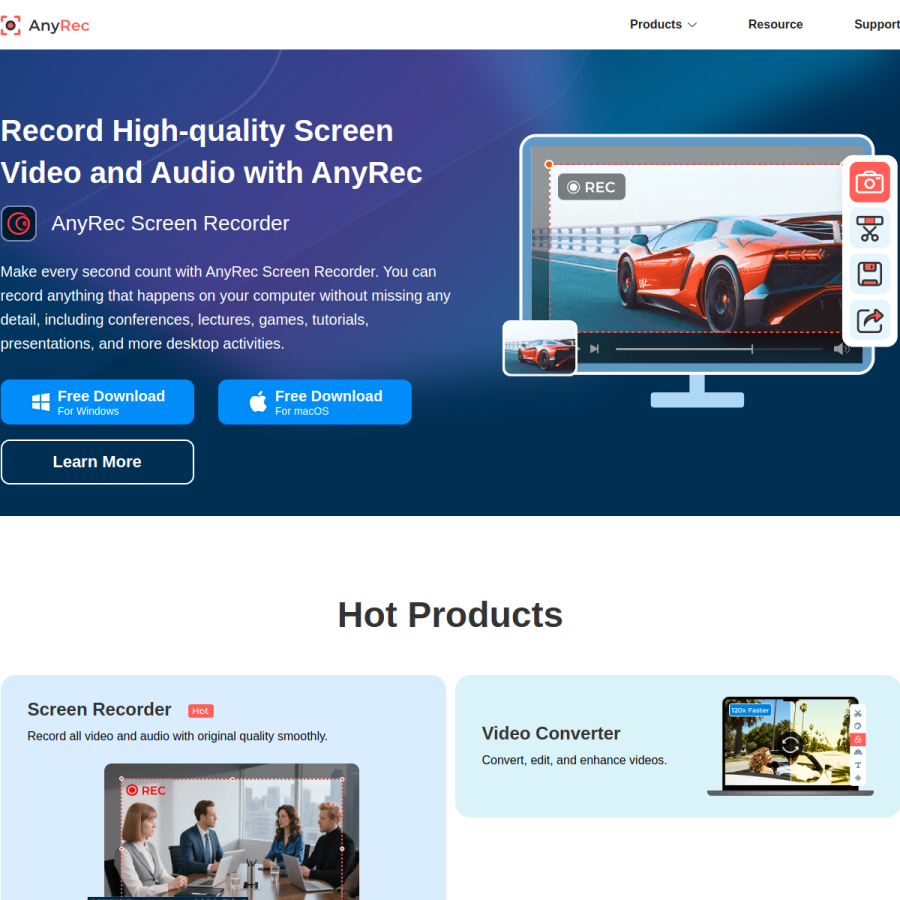 anyrec.io homepage screenshot