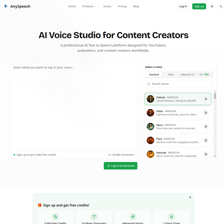 anyspeech.io homepage screenshot