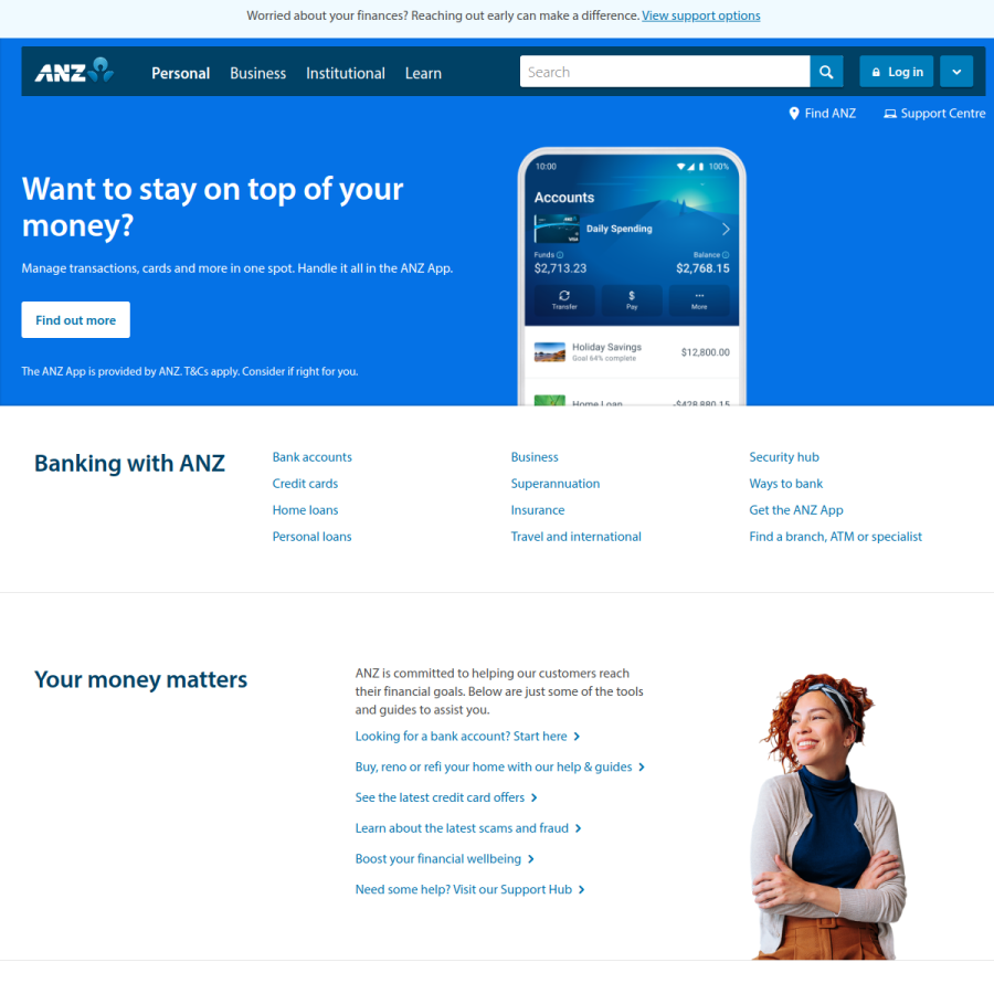 anz.com homepage screenshot